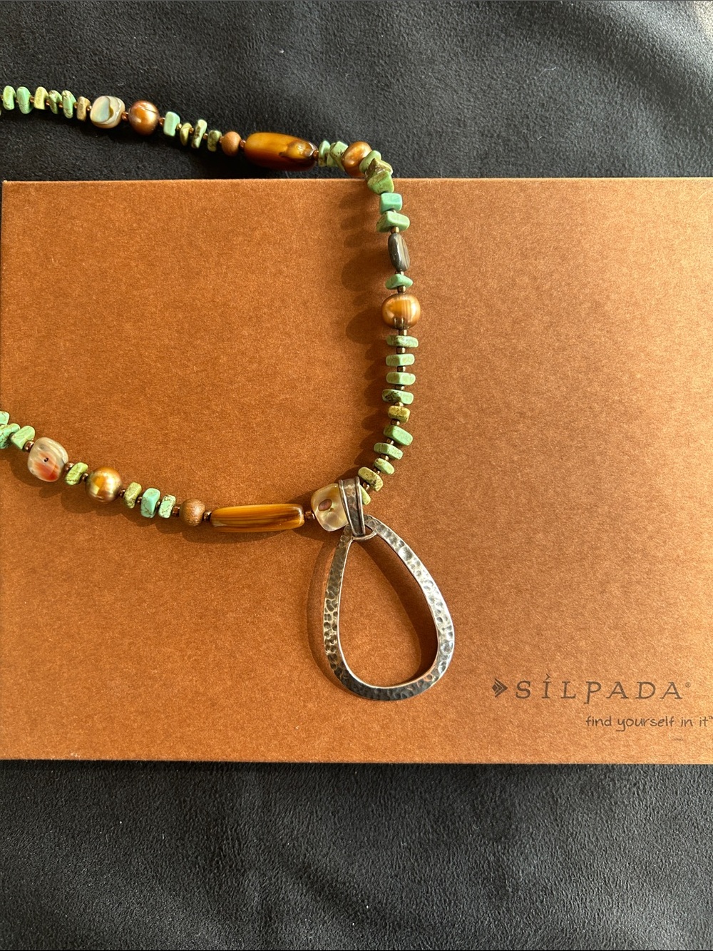 Silpada N1786 Beaded Necklace with Hammered Sterling Silver Teardrop Pendant
